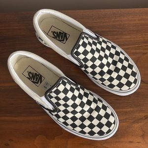 Checkered Vans slip ons